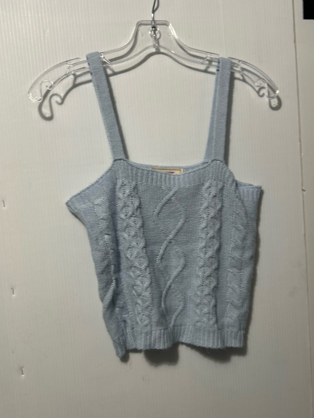 Cable-Knit Crop Tank Top - Light Blue